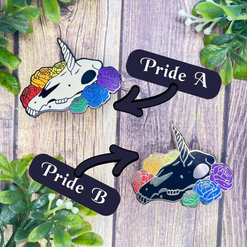 Horns and Roses Enamel Pin, Lapel Pin, Witch Pin, Potion Bottles, Fantasy Pin, Witchy Vibe Pin, TTRPG Pin, Skull Pin, Unicorn Skull