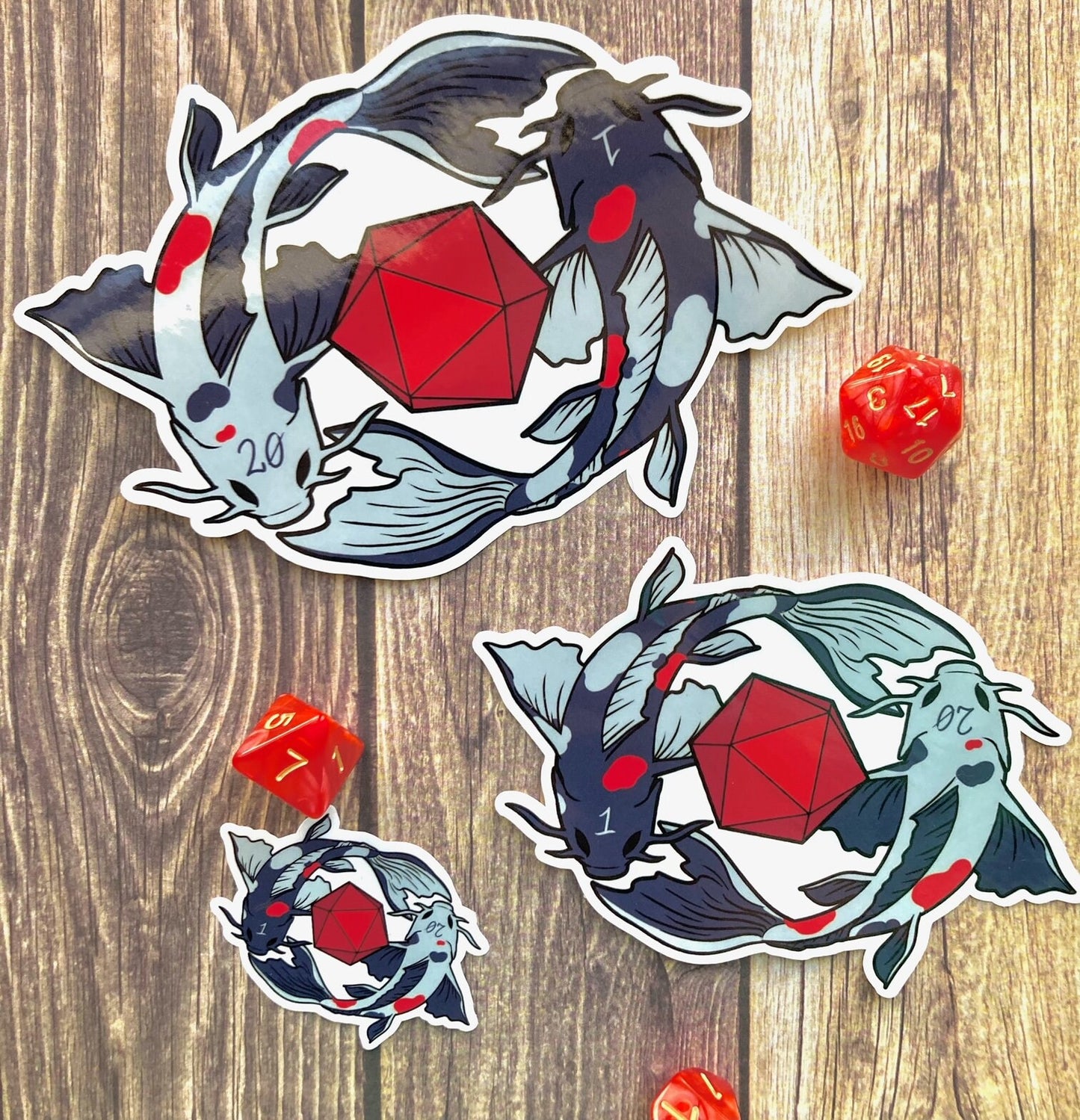 Koi and Dice Sticker: Cute Dnd Sticker, Dnd Gift, Laptop Sticker, Dungeons & Dragons Sticker, Vinyl Stickers, D20 Sticker, TTRPG Sticker