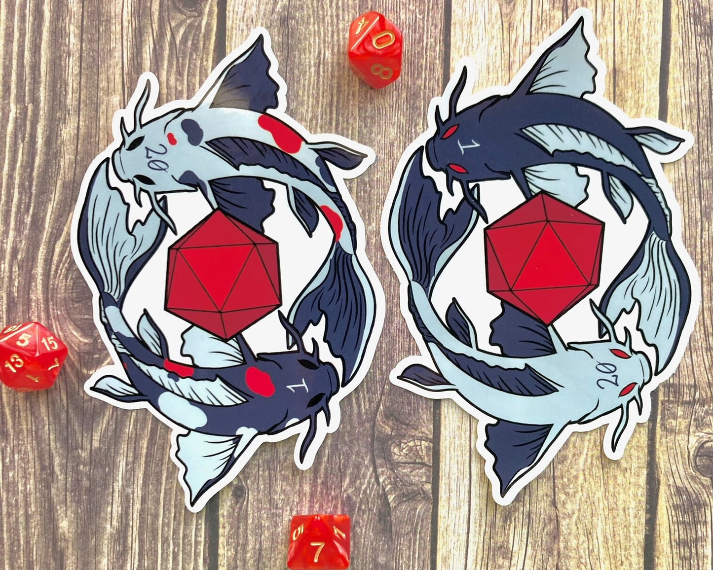 Koi and Dice Sticker: Cute Dnd Sticker, Dnd Gift, Laptop Sticker, Dungeons & Dragons Sticker, Vinyl Stickers, D20 Sticker, TTRPG Sticker