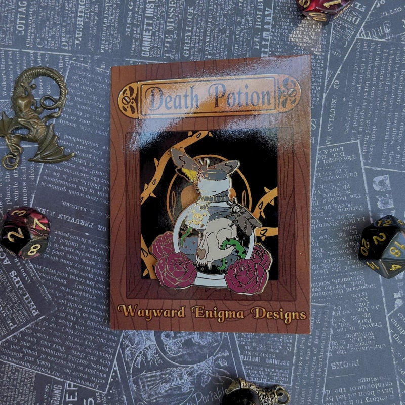 Death Potion Pin, Lapel Pin, Witch Pin, Potion Bottles, Fantasy Pin, Magical Potion Pin, Witchy Vibe Pin, TTRPG Pin, Skull Pin