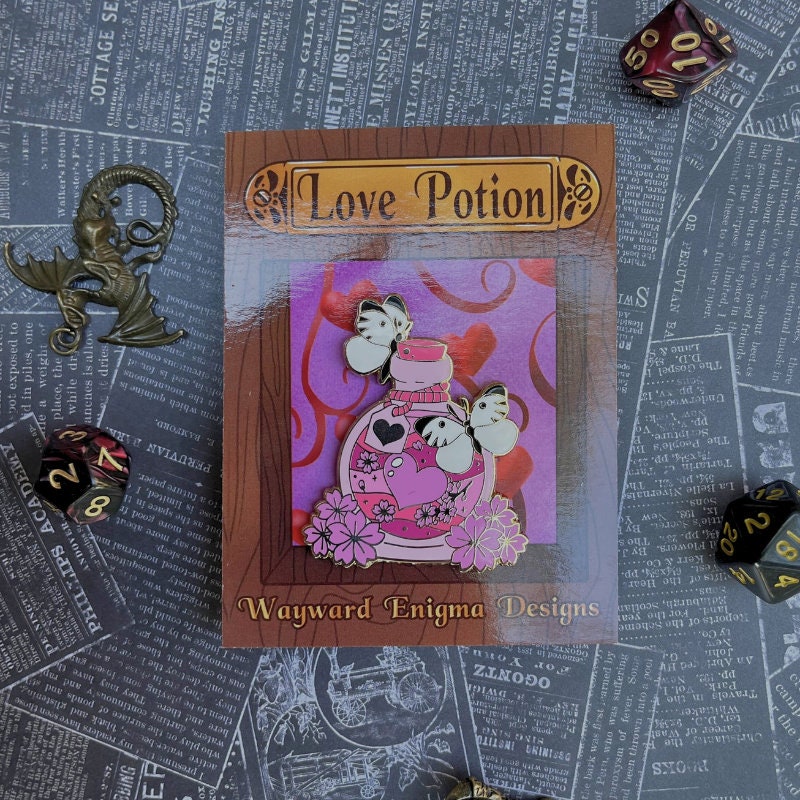 Love Potion Pin, Lapel Pin, Witch Pin, Potion Bottles, Fantasy Pin, Magical Potion Pin, Witchy Vibe Pin, TTRPG Pin, Skull Pin