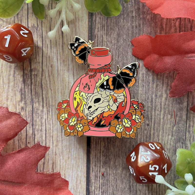 Elemental Potion Pin, Lapel Pin, Witch Pin, Potion Bottles, Fantasy Pin, Magical Potion Pin, Witchy Vibe Pin, TTRPG Pin, Skull Pin