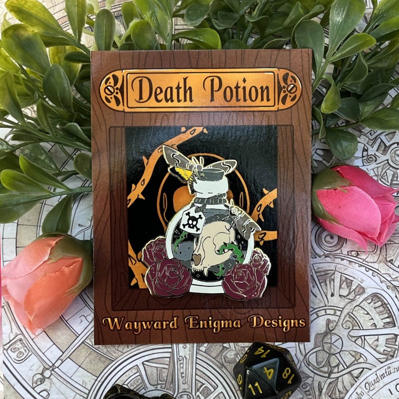 Death Potion Pin, Lapel Pin, Witch Pin, Potion Bottles, Fantasy Pin, Magical Potion Pin, Witchy Vibe Pin, TTRPG Pin, Skull Pin