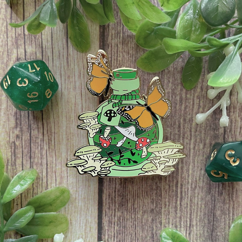 Mushroom Potion Pin, Lapel Pin, Witch Pin, Potion Bottles, Fantasy Pin, Magical Potion Pin, Witchy Vibe Pin, TTRPG Pin, Skull Pin