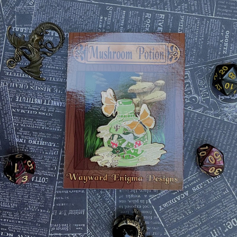 Mushroom Potion Pin, Lapel Pin, Witch Pin, Potion Bottles, Fantasy Pin, Magical Potion Pin, Witchy Vibe Pin, TTRPG Pin, Skull Pin