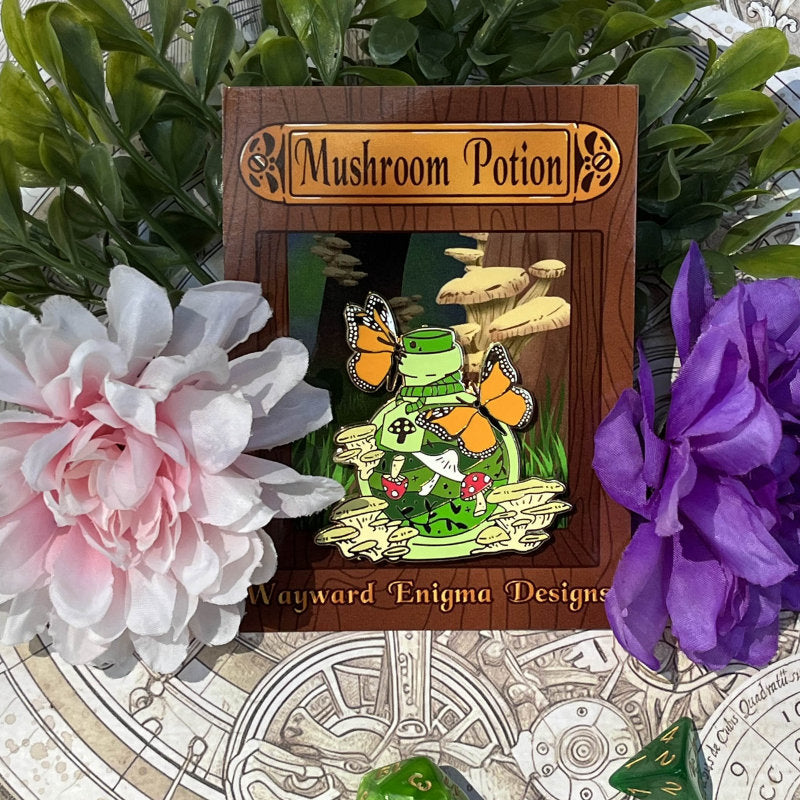 Mushroom Potion Pin, Lapel Pin, Witch Pin, Potion Bottles, Fantasy Pin, Magical Potion Pin, Witchy Vibe Pin, TTRPG Pin, Skull Pin