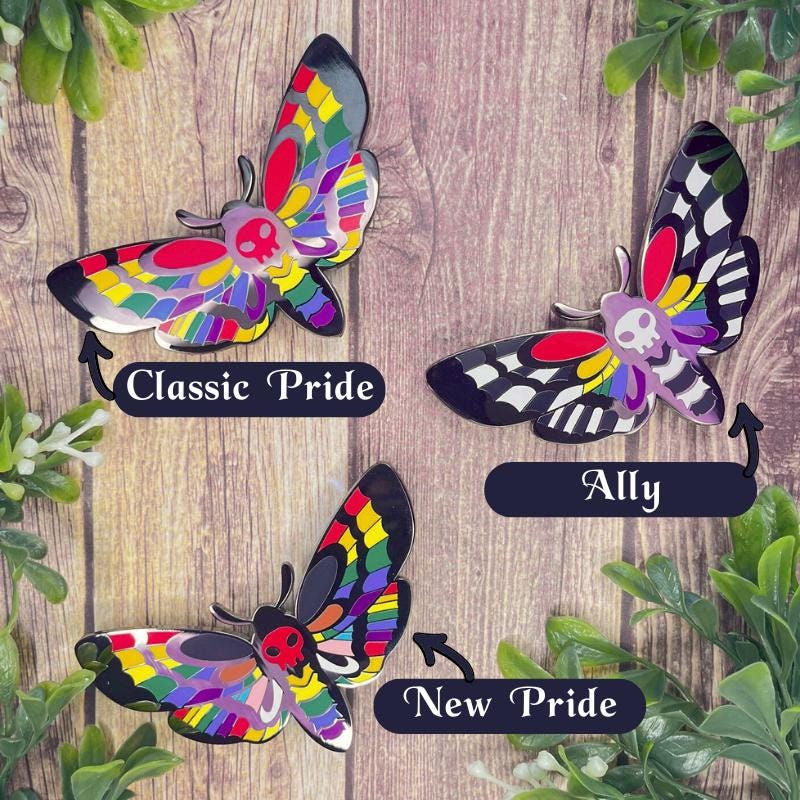 XL Pride Moth Pin, Lapel Pin, Pride Pin, LGBTQIA+ Pin, Gay, Bisexual, Ace, Asexual, Pansexual Pin, Trans Pin, Transgender