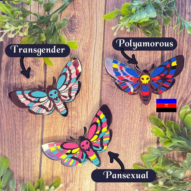 XL Pride Moth Pin, Lapel Pin, Pride Pin, LGBTQIA+ Pin, Gay, Bisexual, Ace, Asexual, Pansexual Pin, Trans Pin, Transgender