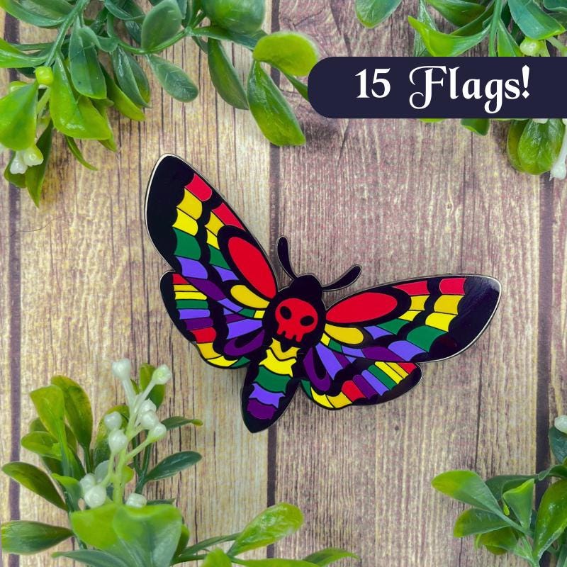 XL Pride Moth Pin, Lapel Pin, Pride Pin, LGBTQIA+ Pin, Gay, Bisexual, Ace, Asexual, Pansexual Pin, Trans Pin, Transgender