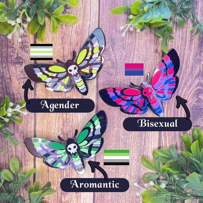 XL Pride Moth Pin, Lapel Pin, Pride Pin, LGBTQIA+ Pin, Gay, Bisexual, Ace, Asexual, Pansexual Pin, Trans Pin, Transgender