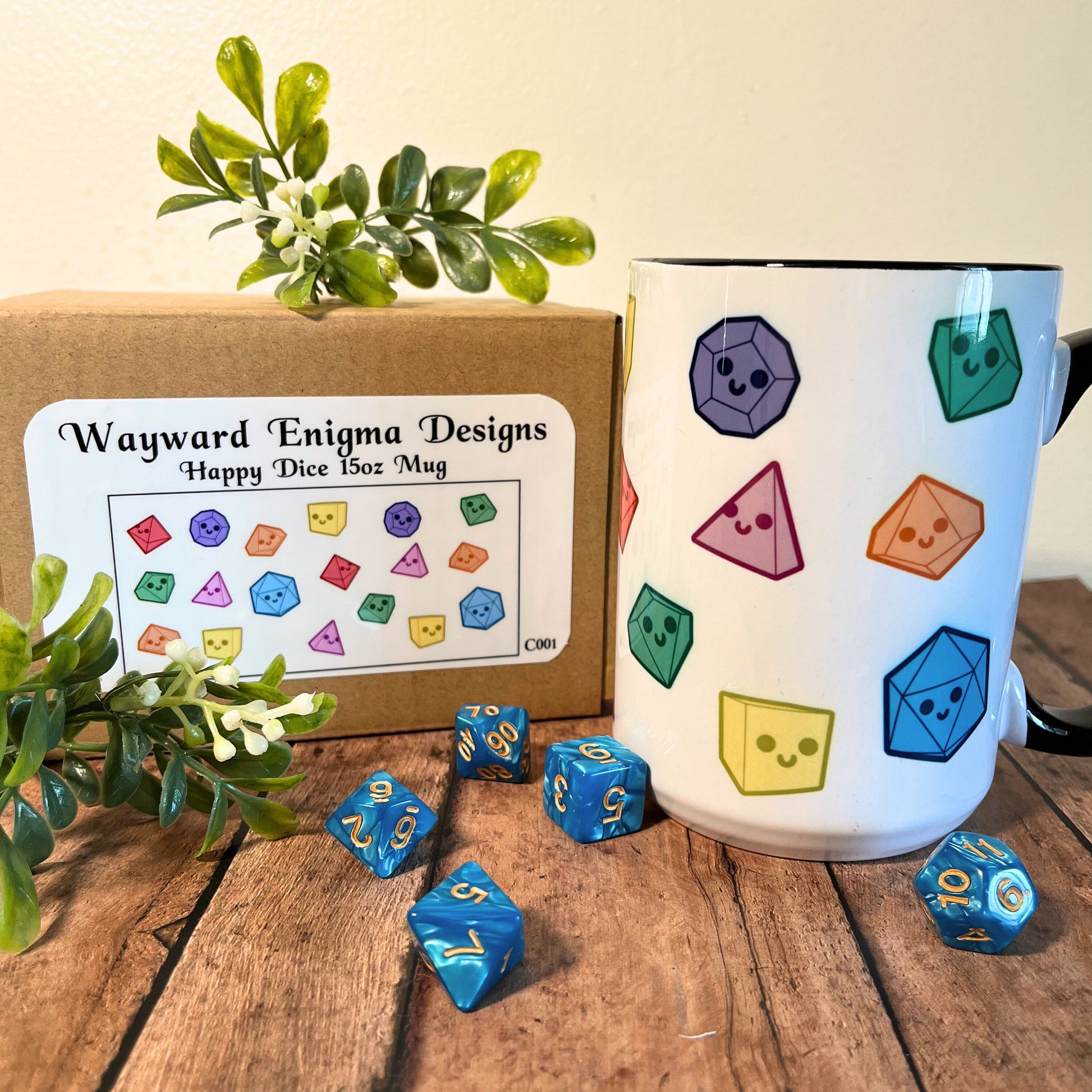 Happy Dice 15 oz Mug with Labeled Box Used For Events